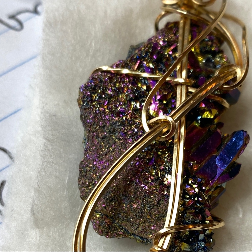 Wire Wrapped Titanium Druzy Pendant 14k GF Wire - Picture 11 of 12